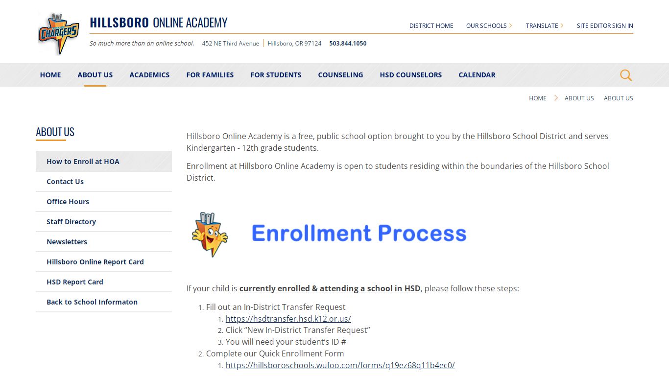 About Us / How to Enroll at HOA - Hillsboro School District